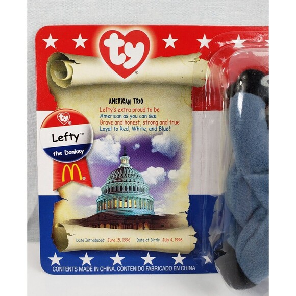 TY Beanie Babies Lefty The Donkey American Trio Sealed New on Card - Picture 4 of 9